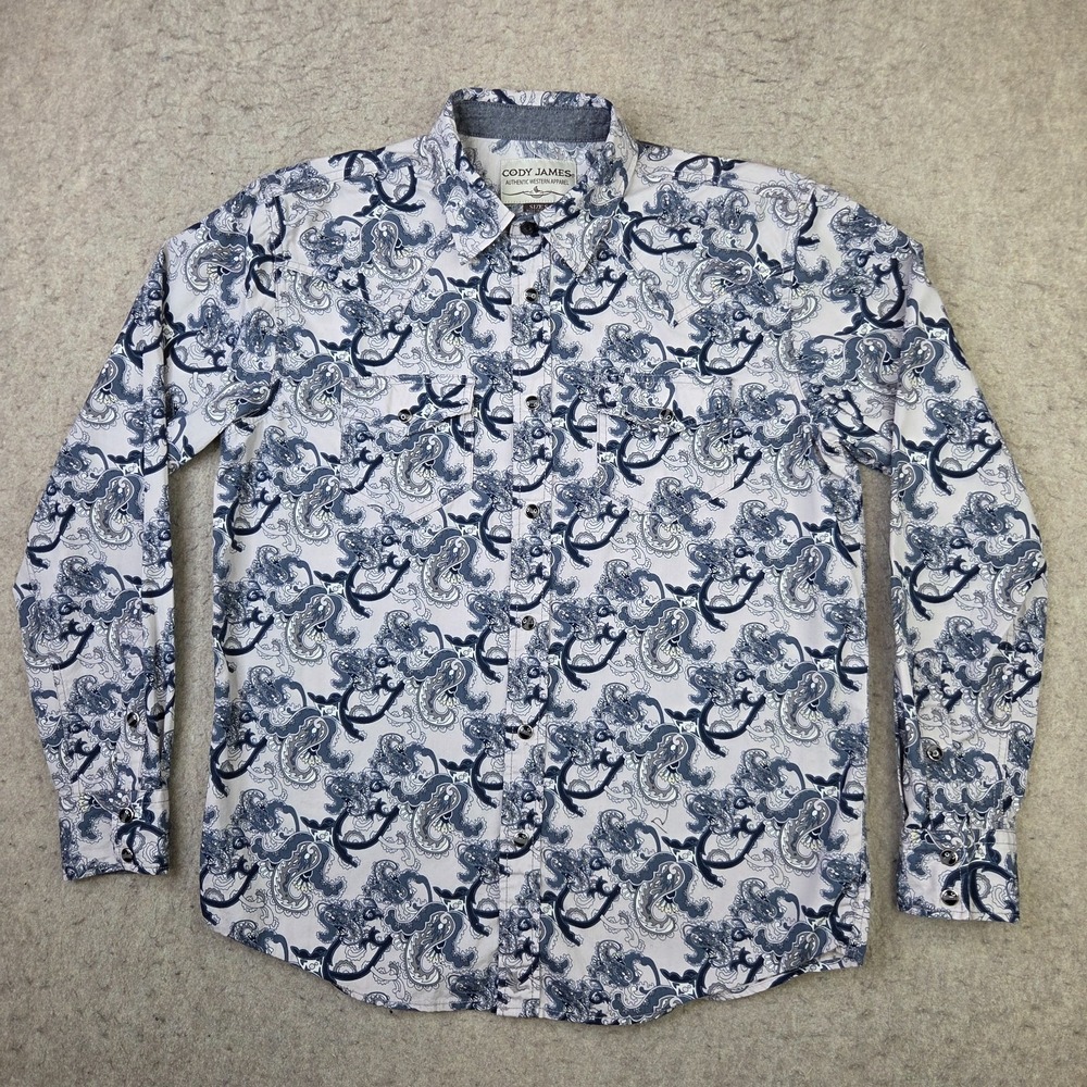 Cody James Pearl Snap Western Shirt Mens S Blue Paisley Long Sleeve Cowboy Rodeo